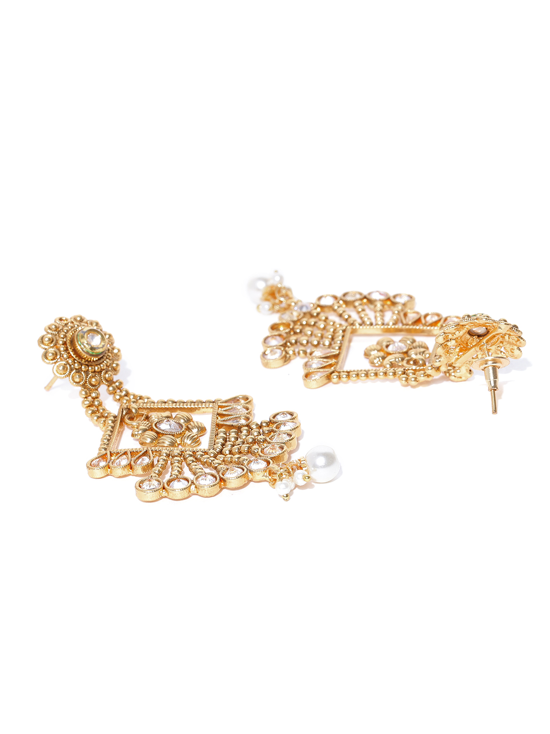 YouBella Gold-Toned Geometric Drop Earrings